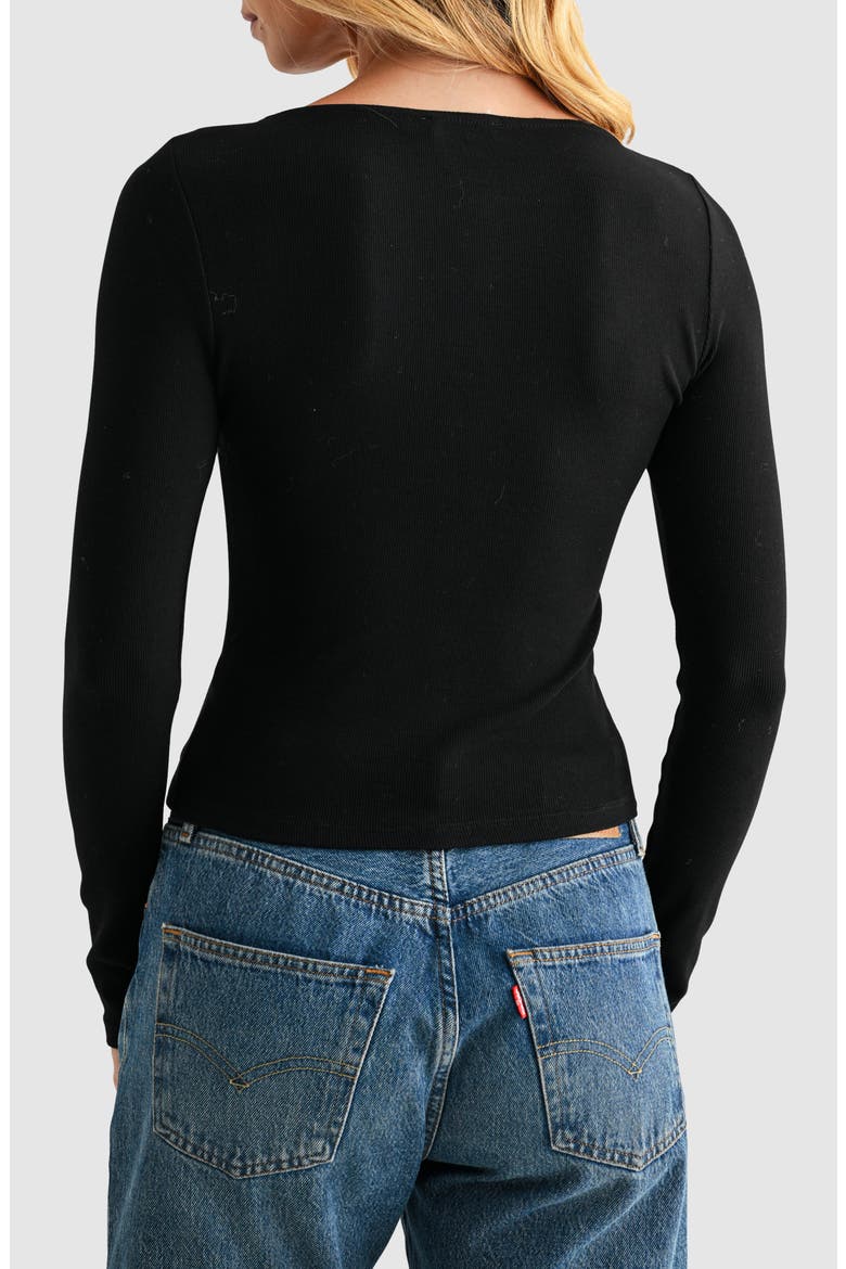 Long Sleeve Button Front Crop Top, Alternate, color, BLACK
