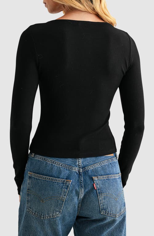 Lush Long Sleeve Button Front Crop Top In Black