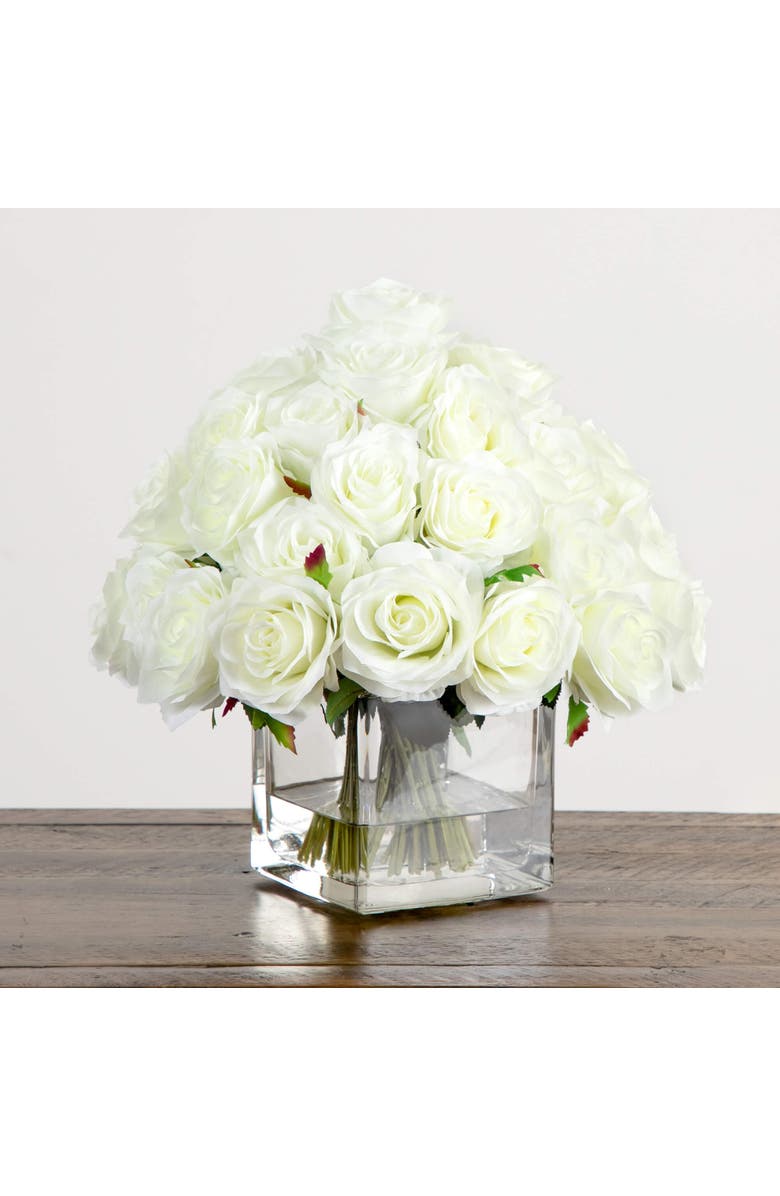 NEARLY NATURAL Wedding Collection 13-in Artificial Rose Arrangement in Glass Vase, Alternate, color, 
