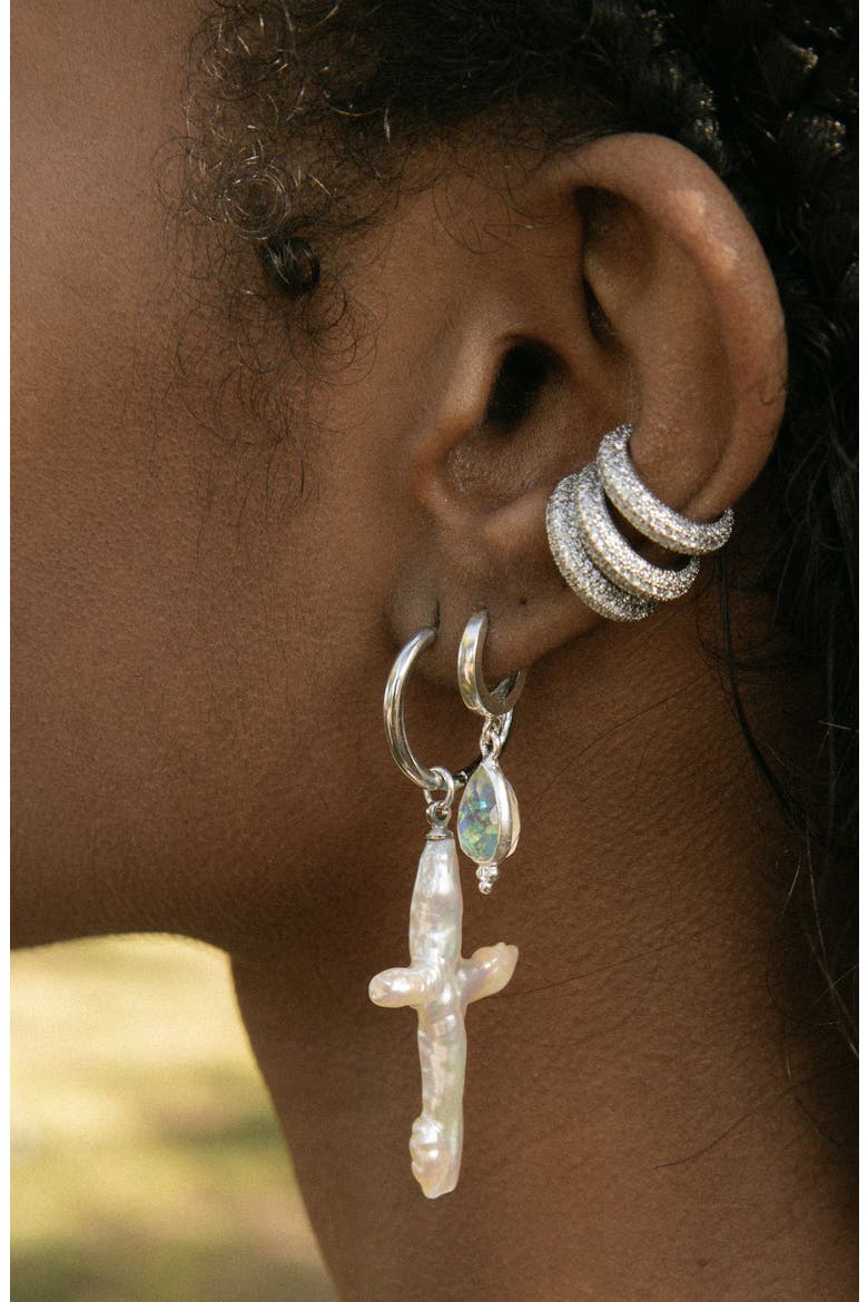 Esther Freshwater Pearl Cross Earrings, Alternate, color, SILVER