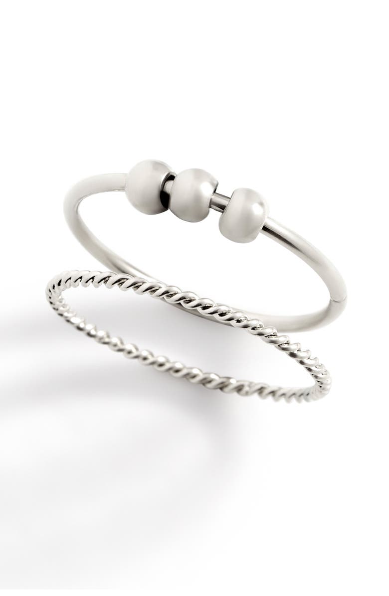 Mint & Lily Dainty Stackable Beaded Fidget Set Ring, Main, color, Silver