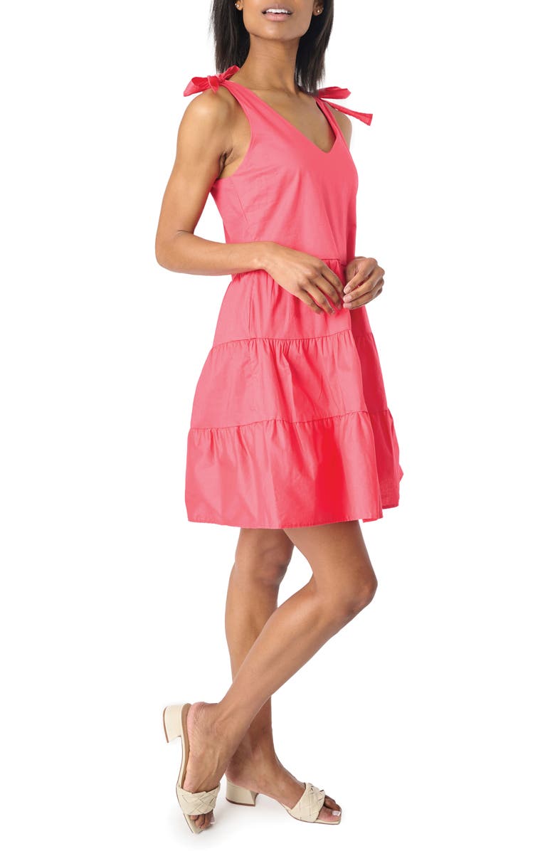 GIBSONLOOK Shoulder Bow Tiered Dress, Alternate, color, Red Coral