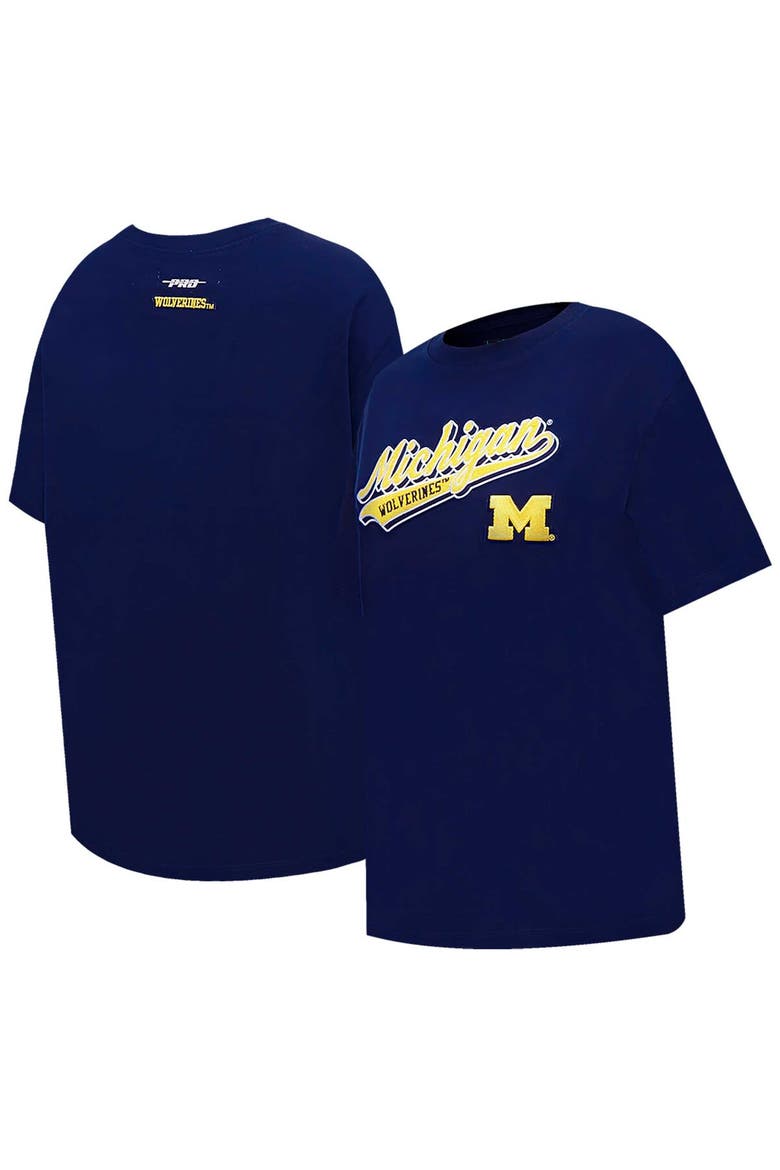 Women's Pro Standard Navy Michigan Wolverines Script Tail Oversized Boyfriend T-Shirt, Main, color, Navy