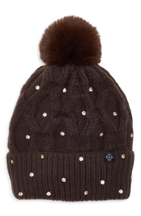 Faux Pearl Embellished Pom Beanie