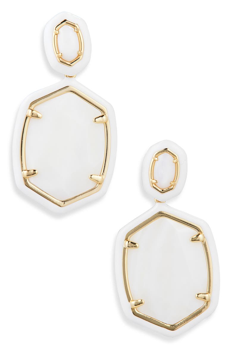 Daphne Enamel Frame Drop Earrings, Main, color, GOLD WHITE MOTHER OF PEARL
