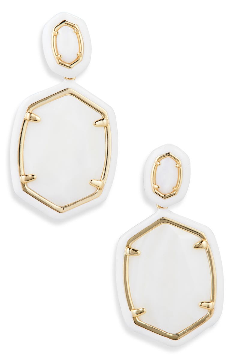 Kendra Scott Daphne Enamel Frame Drop Earrings, Main, color, Gold White Mother Of Pearl