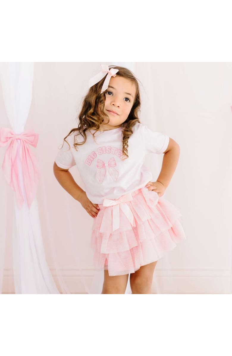 Sweet Wink Big Sister Bow Short Sleeve T-Shirt, Alternate, color, Pink