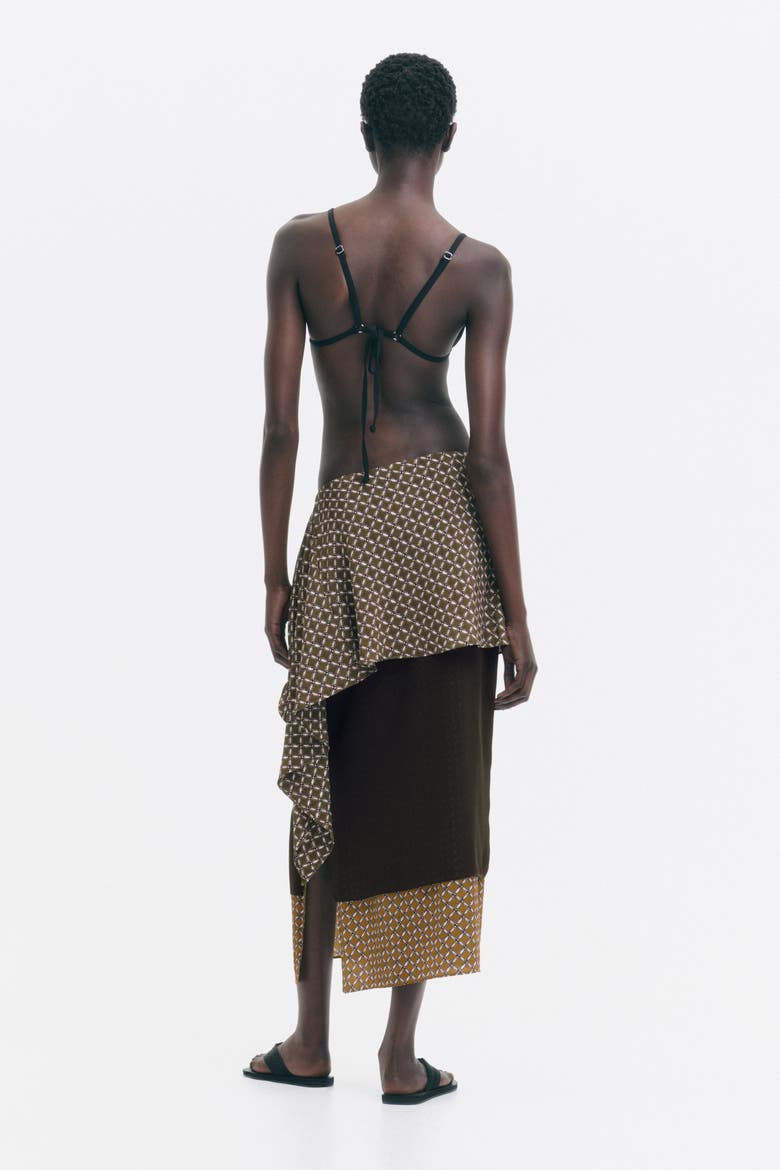 Scarf-detail Layered Skirt, Alternate, color, Dark khaki green/patterned