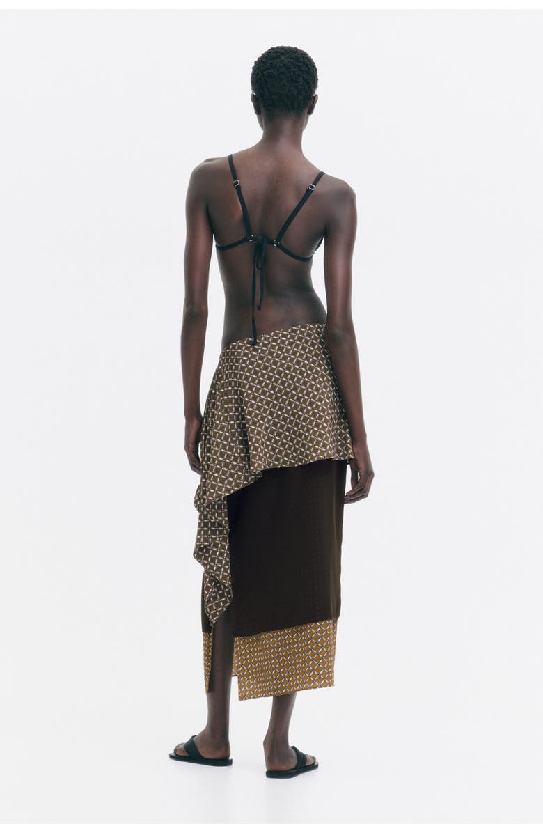 H&M Scarf-detail Layered Skirt, Alternate, color, Dark Khaki Green/Patterned