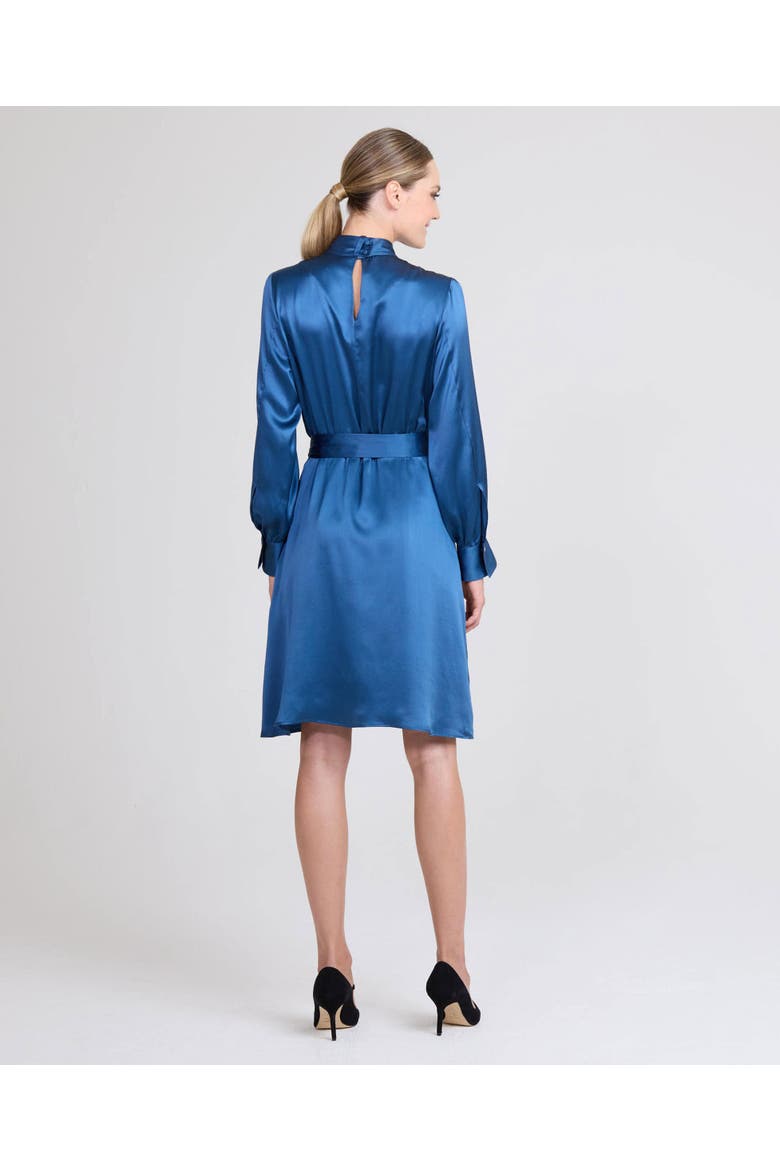 Cara Silk Pleated Tie Neck Dress, Alternate, color, Lagoon Blue