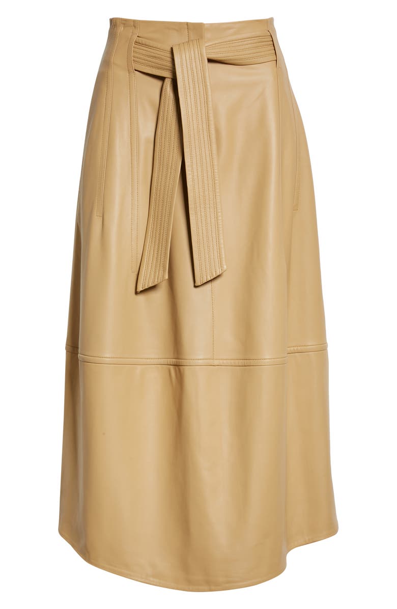 Vince Topstitch Belted Leather Skirt, Alternate, color, 