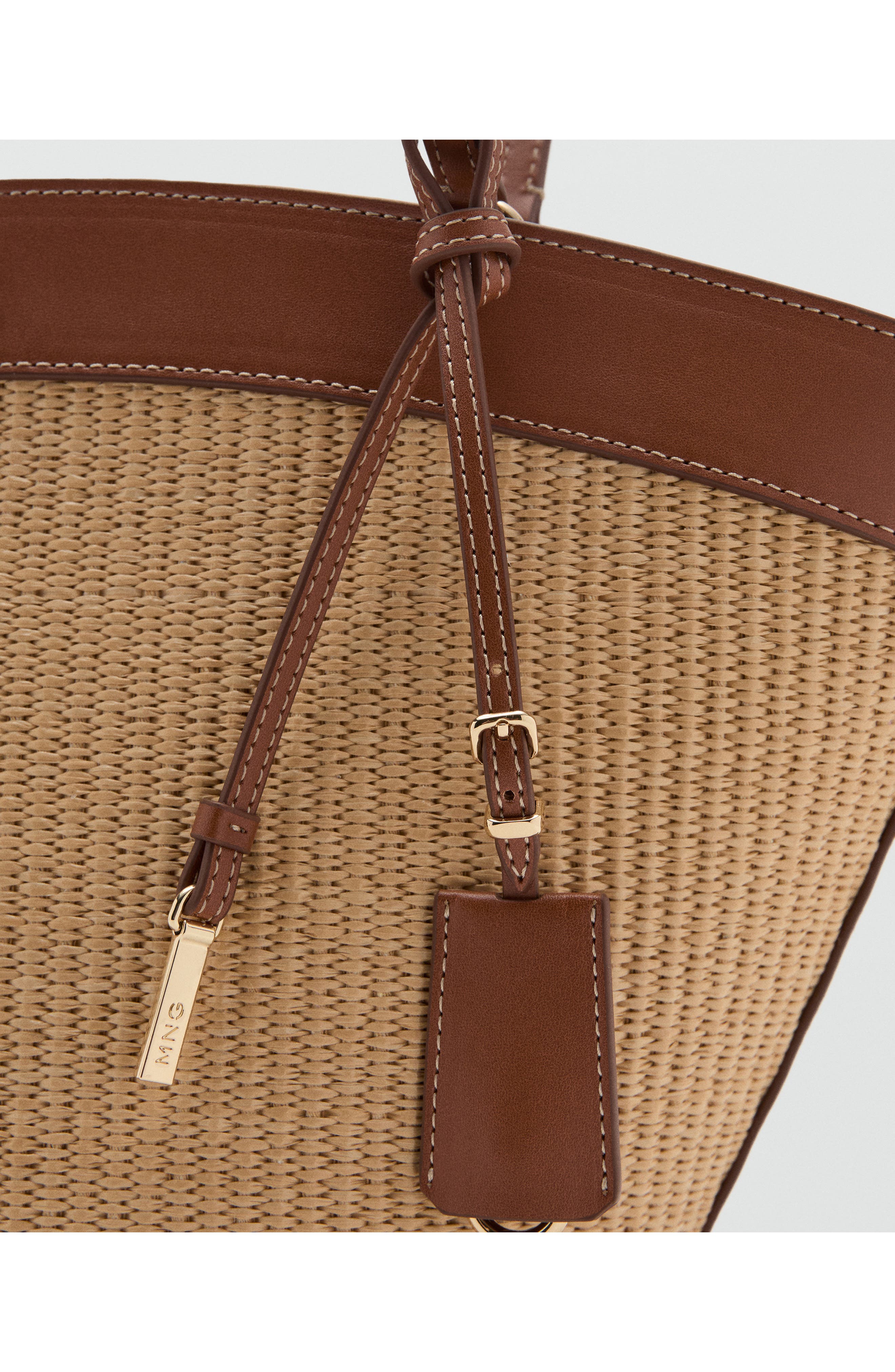 MANGO Contrast Canvas & Faux Leather Shopper Bag, Alternate, color, 