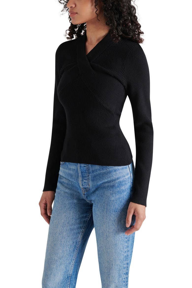Francesco Crossover Rib Sweater, Alternate, color, BLACK
