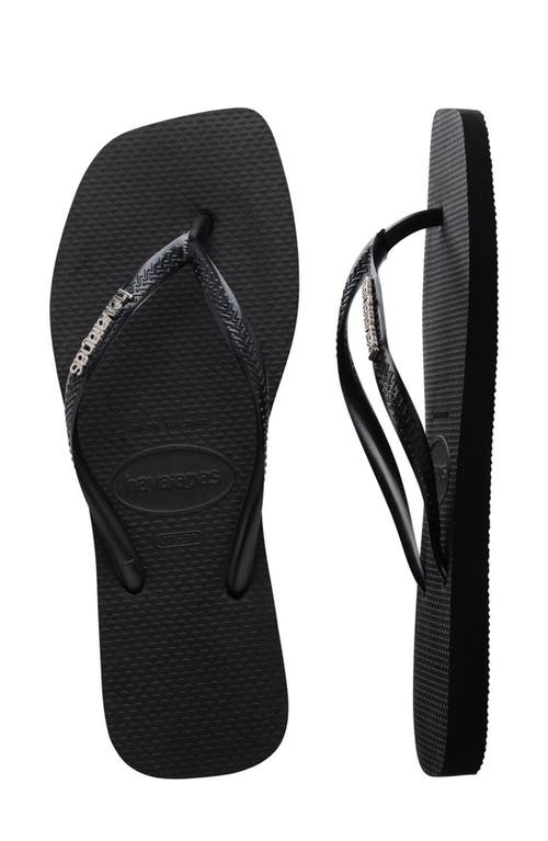Havaianas Slim Square Logo Flip Flop In Black