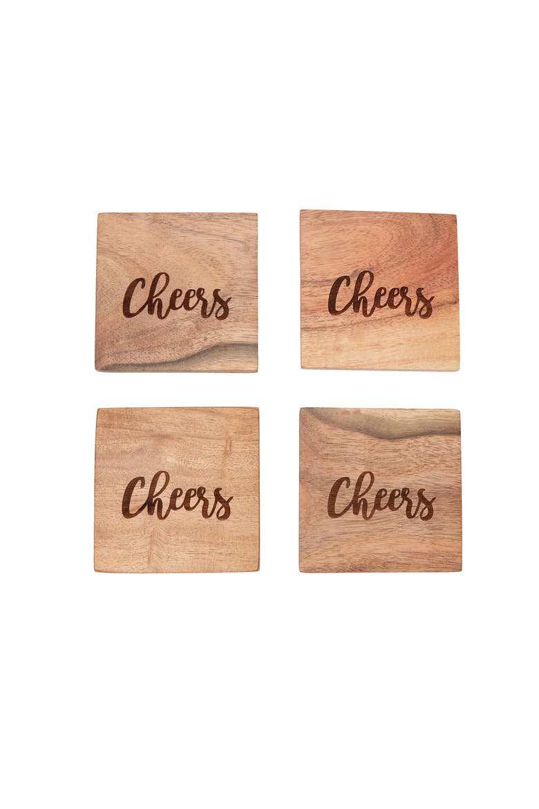 Cheers Wood Coaster Set of 4, Alternate, color, Brown