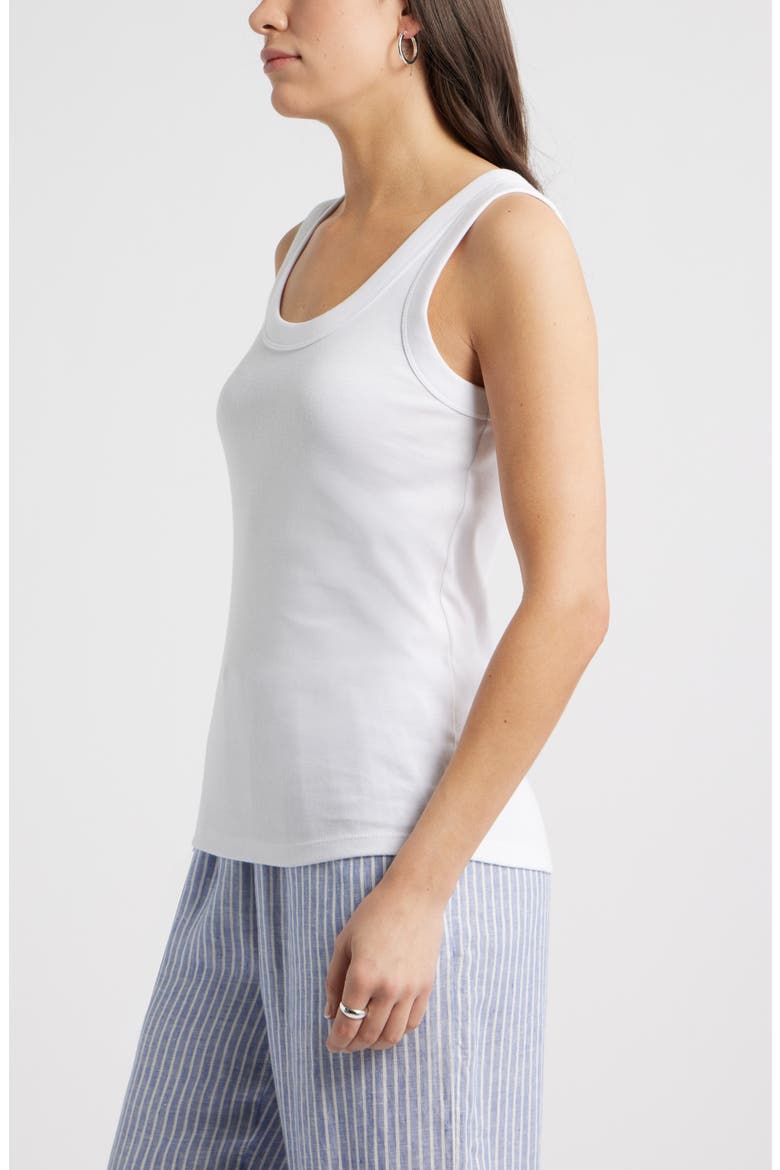 Scoop Neck Rib Cotton Tank, Alternate, color, WHITE
