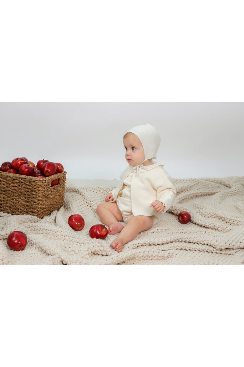 3 Piece Woven Set and Knit Long Sleeve Blouse, Cardigan and Bottom, Alternate, color, Cream