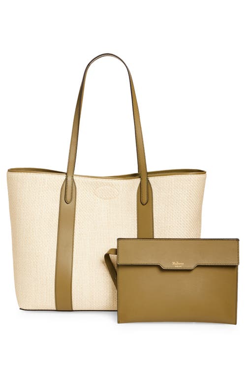 Mulberry Bayswater Raffia & Leather Tote In Linen Green/natural
