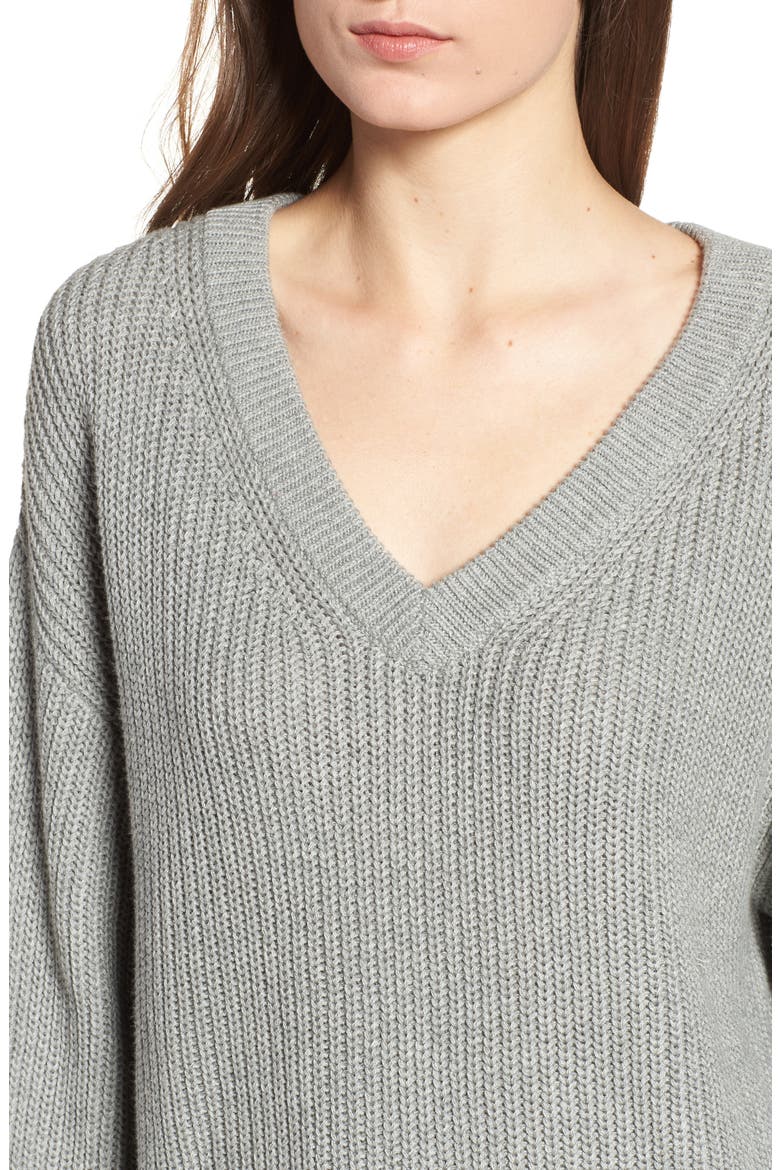 V Neck Cotton Sweater, Alternate, color, GREY MEDIUM HEATHER