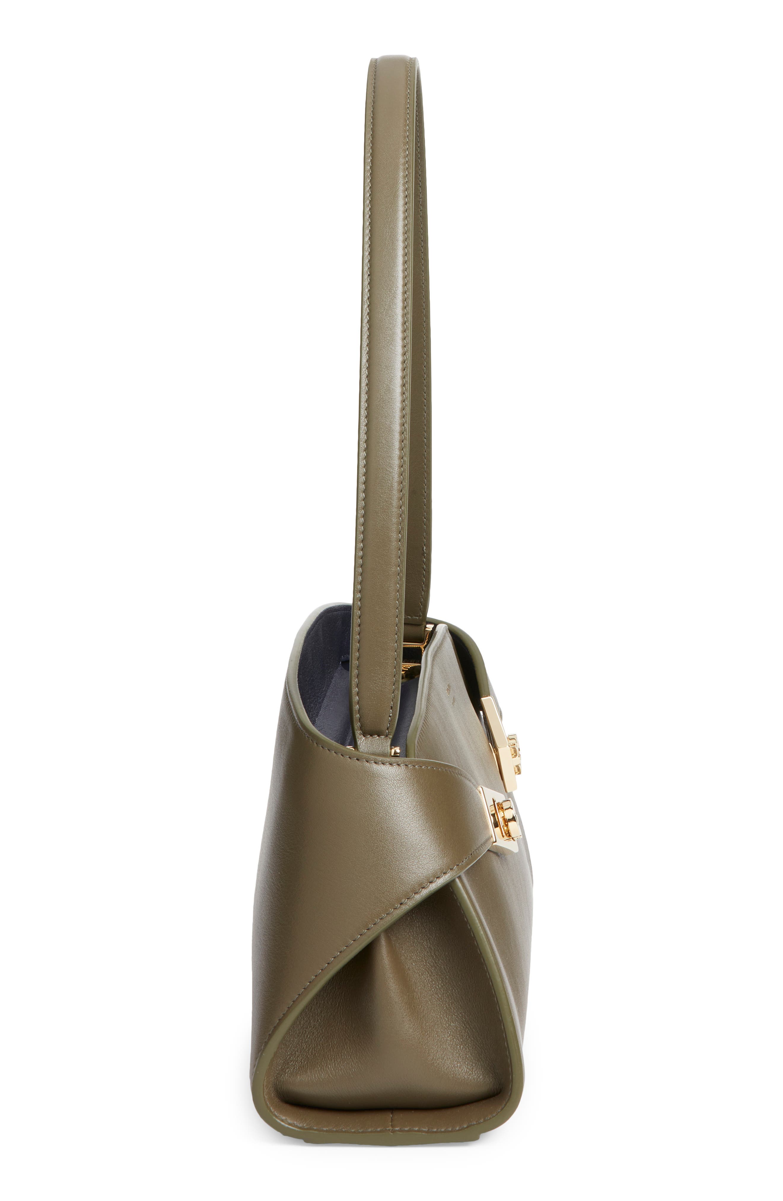 FERRAGAMO Hug Leather East/West Shoulder Bag, Alternate, color, New Olive New Navy