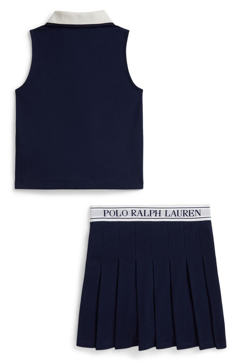 Kids' Stretch Mesh Sleeveless Polo & Skirt Set, Alternate, color, REFINED NAVY