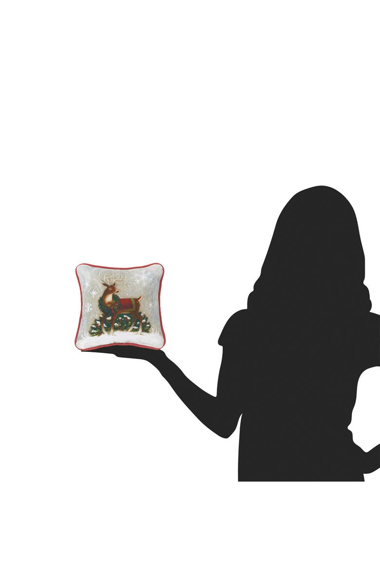 C&F Home Christmas Woodland Deer Mini Cotton Blend Printed Accent Pillow 8" x 8", Alternate, color, Green