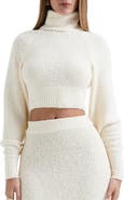 HOUSE OF CB Nyala Bouclé Crop Turtleneck Sweater