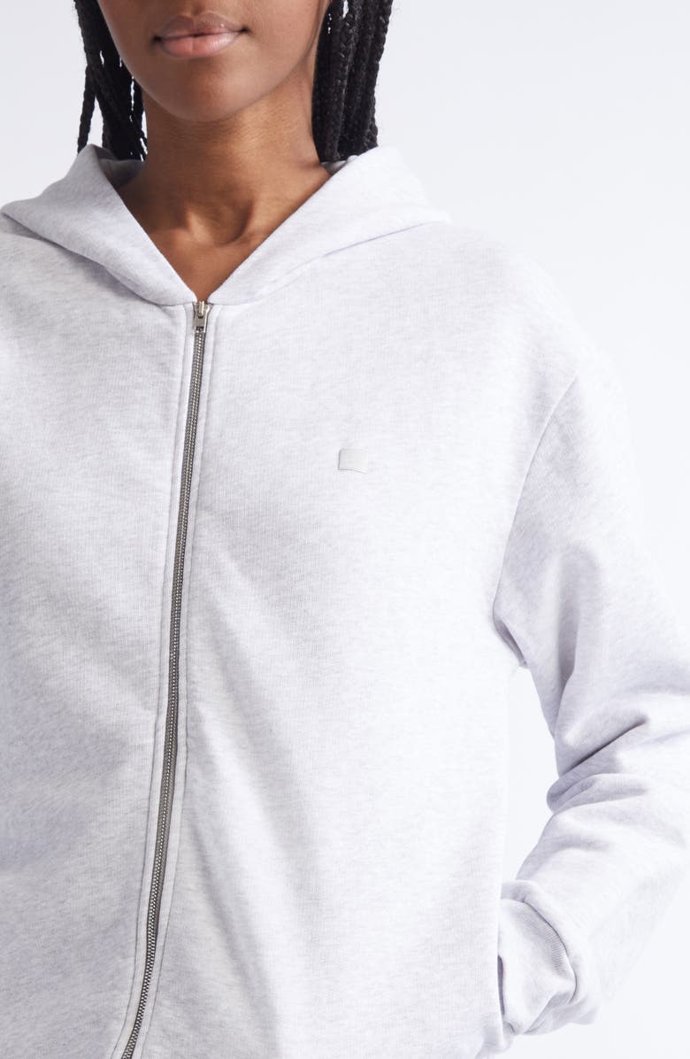 Acne Studios Fupiter Face Patch Mélange Fleece Zip Hoodie, Alternate, color, Pale Grey Melange