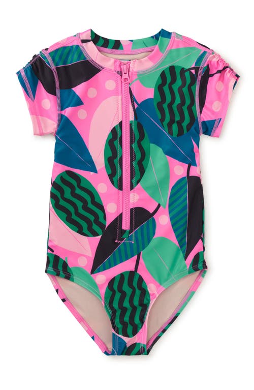Tea Collection Rash Guard One-piece Swimsuit In Bossa Nova Foliage