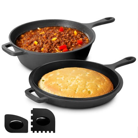 10.5 Inch 2-in-1 Pre-Seasoned Cast Iron Skillet and Fry Pan Set