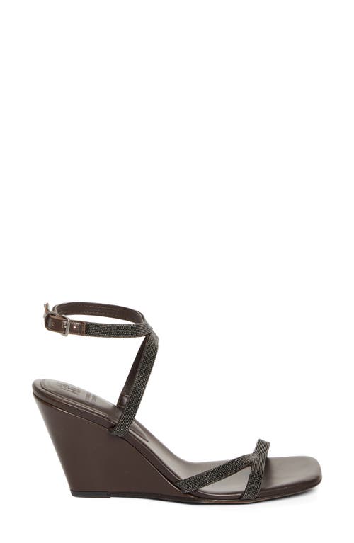 Brunello Cucinelli Bead-embellished Leather Wedge Sandals In Testa Moro