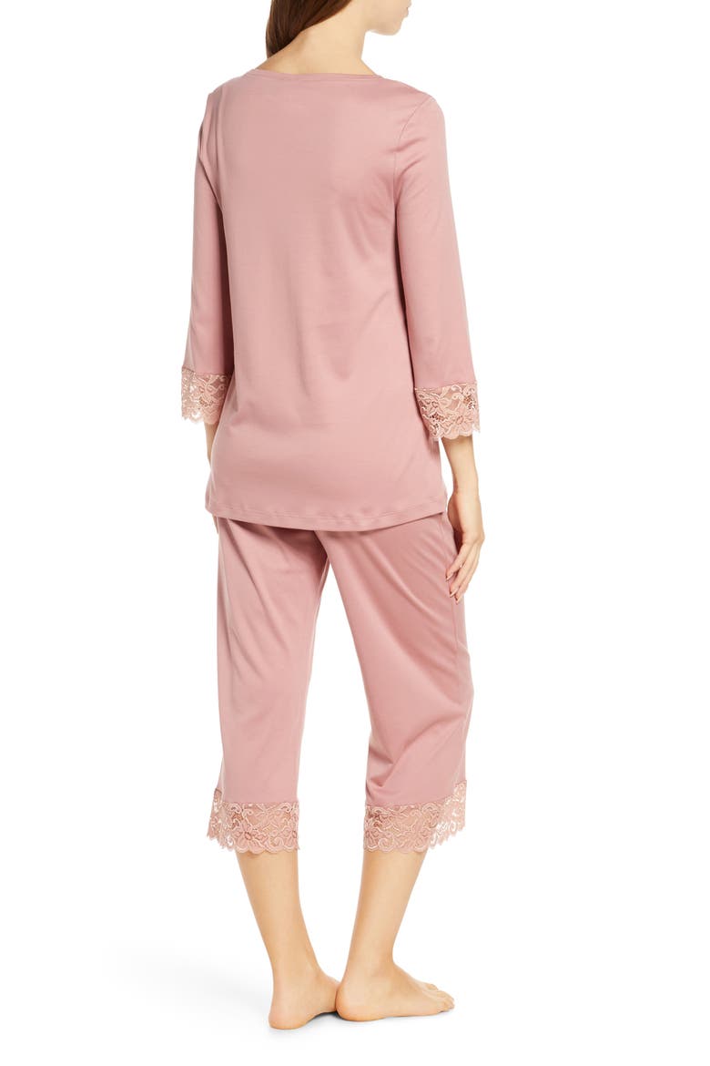 Moments Lace Trim Crop Pajamas, Alternate, color, ROUGE
