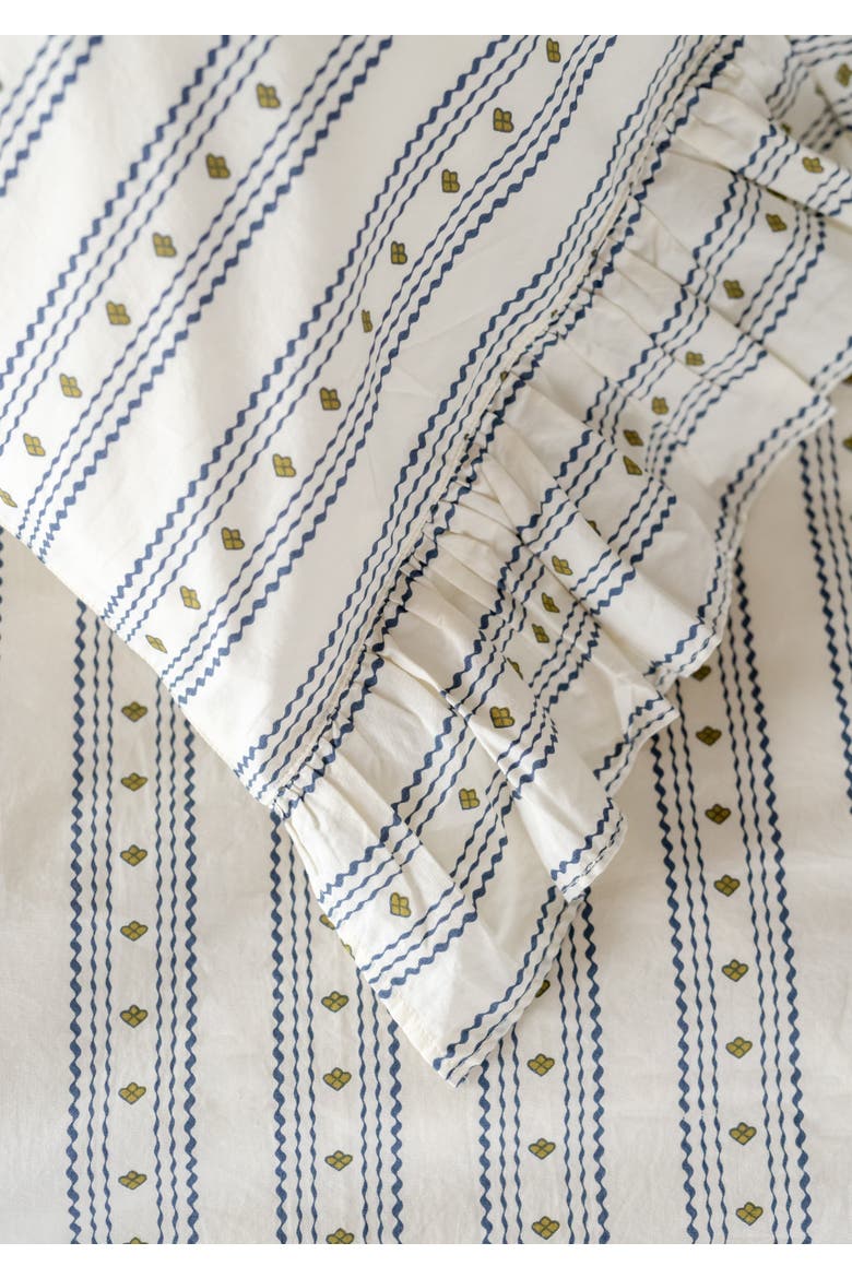 Cotton Striped Ruffle Bedding Set, Alternate, color, Navy Ditsy Floral
