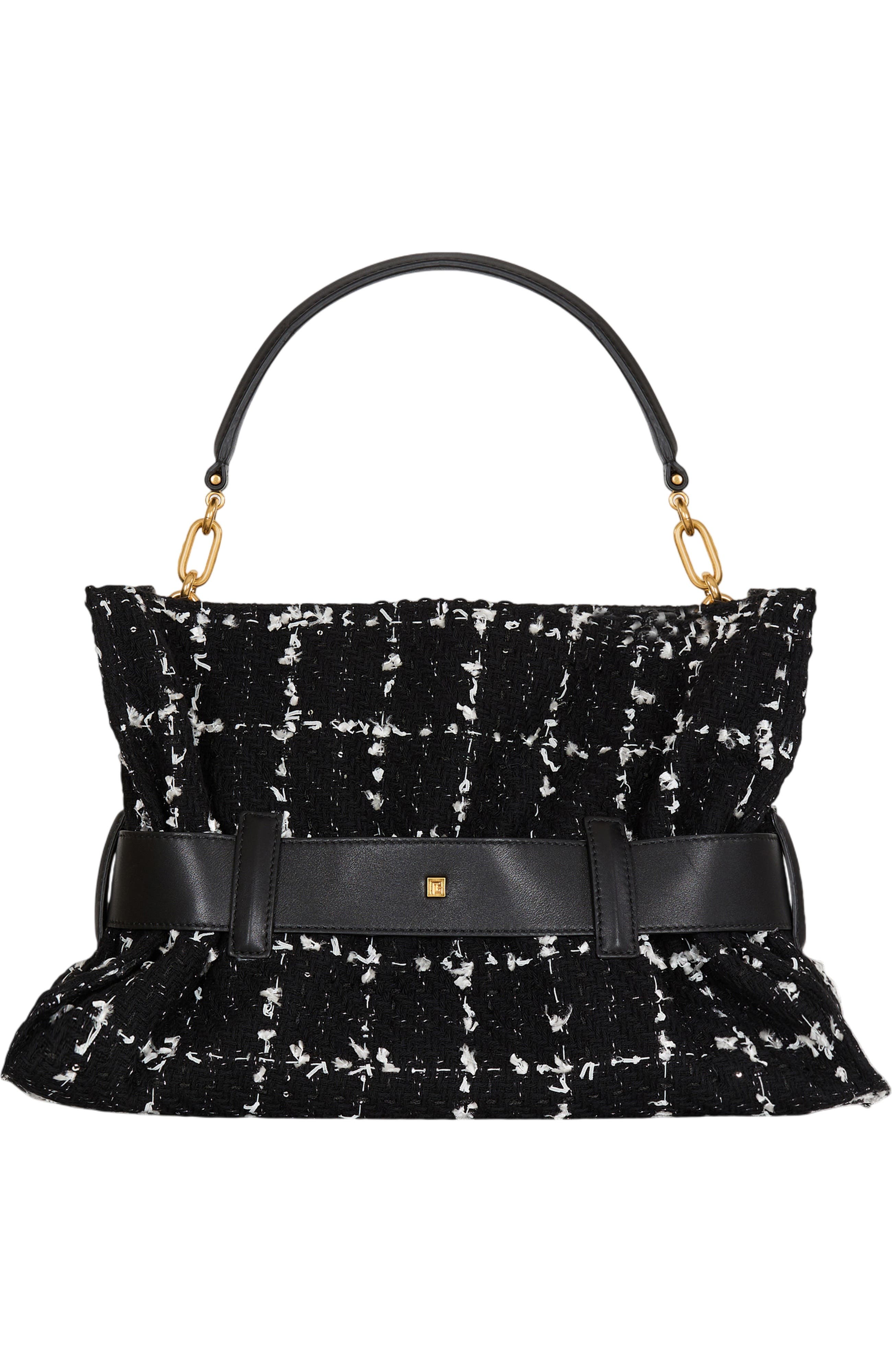 Balmain Medium Anthem bag in tweed, Alternate, color, Black