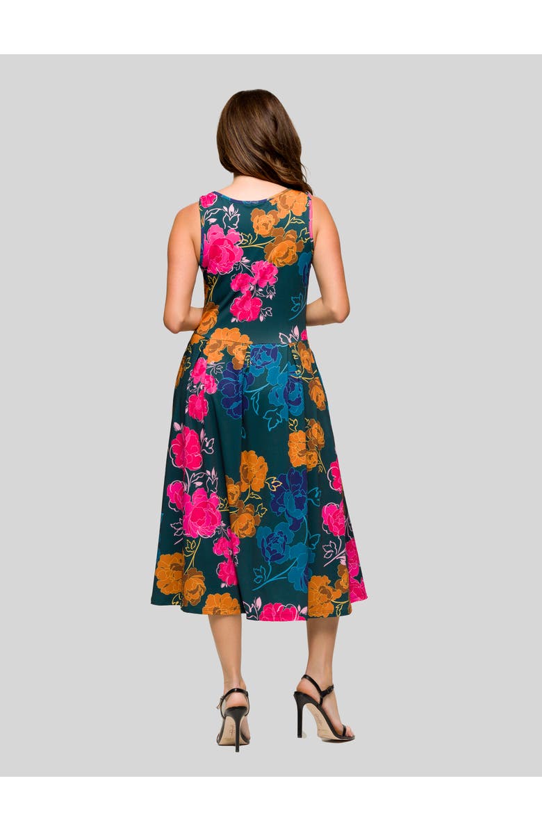 24seven Comfort Apparel Midi Length Floral Print Sleeveless Pleated Pocket Dress, Alternate, color, Green Multi