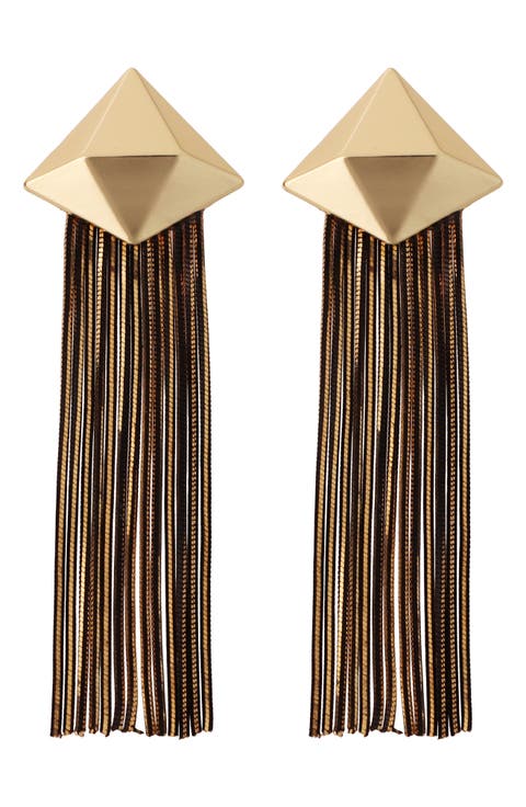 Pyramid Stud Fringe Drop Earrings