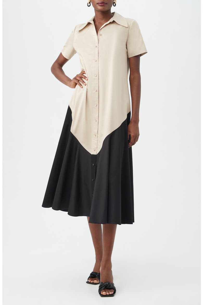 Neola 2 Colorblock Short Sleeve Organic Cotton Shirtdress, Main, color, SAHARA STONE/ BLACK
