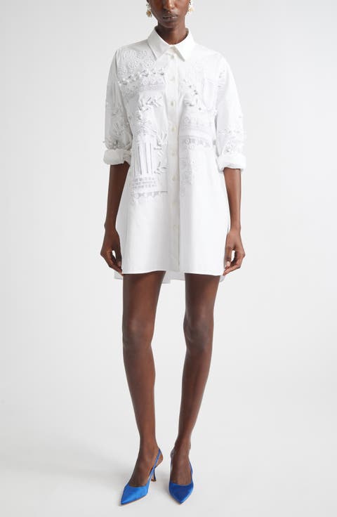 Oversize Embroidered Stretch Cotton Button-Up Shirt