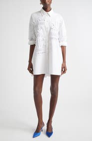 Carolina Herrera Oversize Embroidered Stretch Cotton Button-Up Shirt