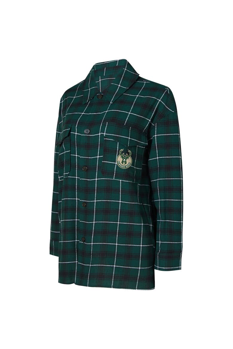 Women's College Concepts Hunter Green/Black Milwaukee Bucks Boyfriend Button-Up Nightshirt, Alternate, color, Hunter Green