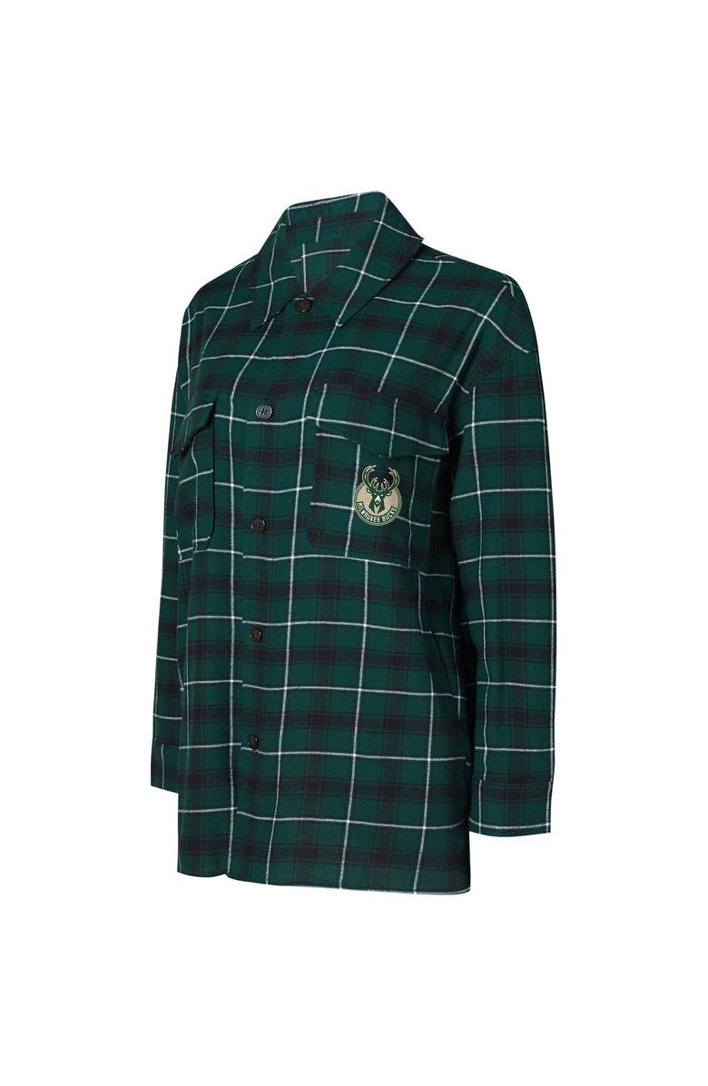 College Concepts Women's College Concepts Hunter Green/Black Milwaukee Bucks Boyfriend Button-Up Nightshirt, Alternate, color, Hunter Green