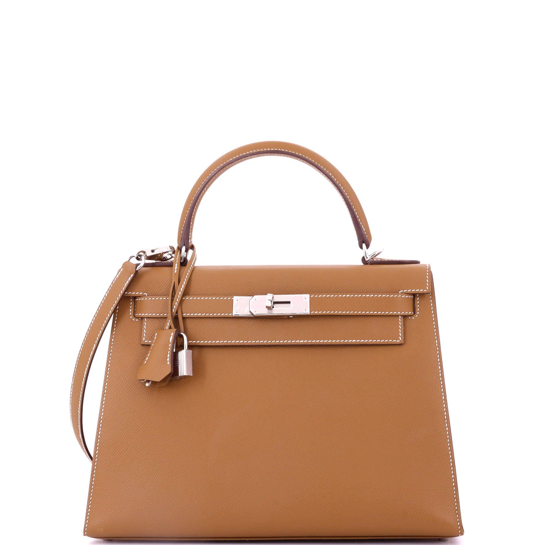 Pre-Owned Hermes Kelly Handbag Brown Epsom with Palladium Hardware 28, Main, color, 