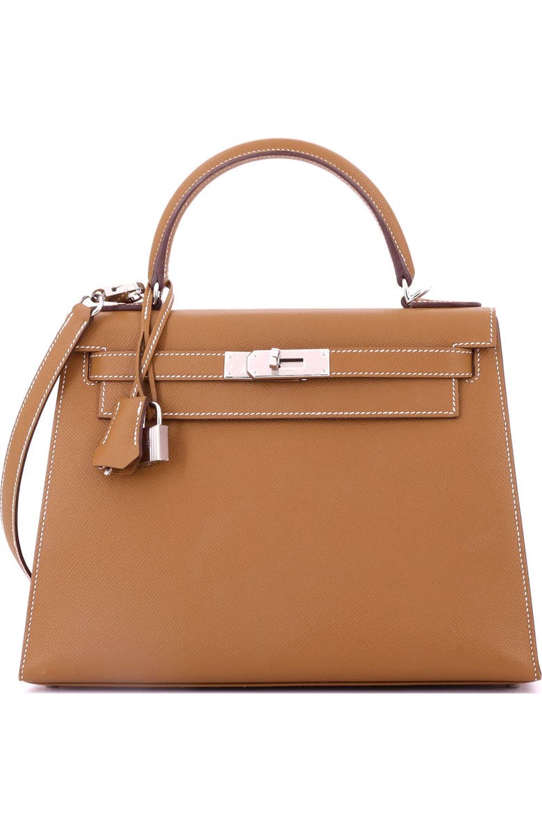 Pre-Owned Hermes Kelly Handbag Brown Epsom with Palladium Hardware 28, Main, color,