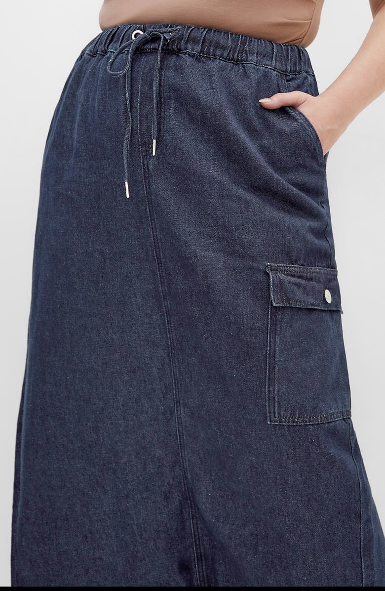 City Chic Alexis Tie Waist Denim Skirt, Alternate, color, Denim Dark