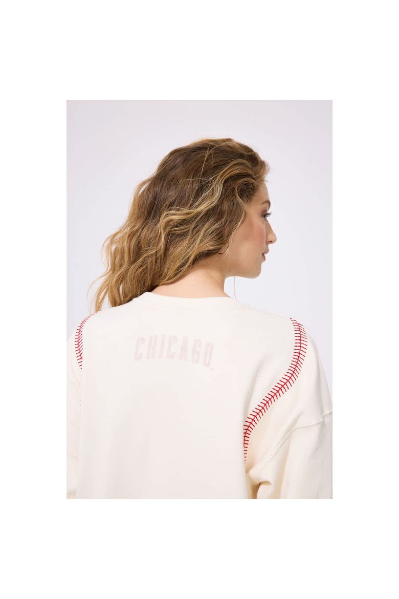 Women's Terez  Cream Chicago Cubs Baseball Stitch Pullover Sweatshirt, Alternate, color, Cream
