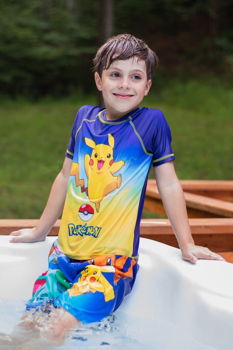 Swimwear Bathing Suit Swim Trunks UPF 50+, Alternate, color, Pikachu Squirtle Blue