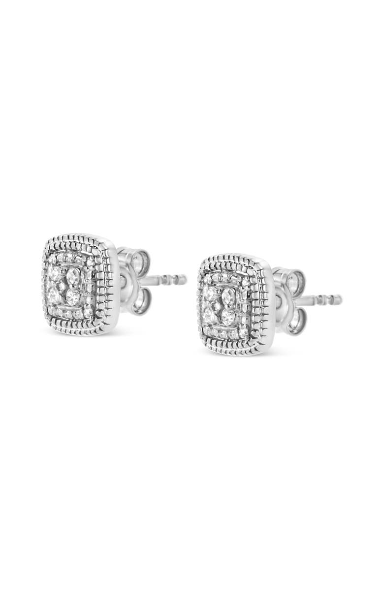 Haus of Brilliance Silver 1/10 Cttw Diamond Square Shape with Milgrain Halo Stud Earrings, Alternate, color, White