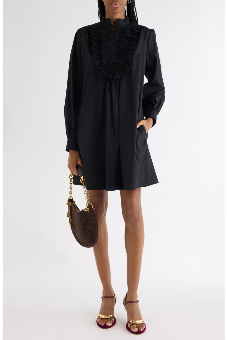 Long Sleeve Taffeta Dress, Alternate, color, BLACK