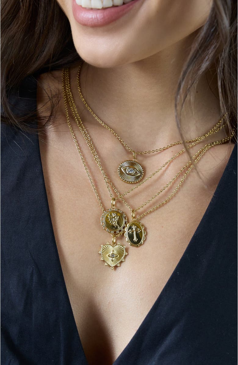 Alex and Ani Cupid Pendant Necklace, Alternate, color, Gold