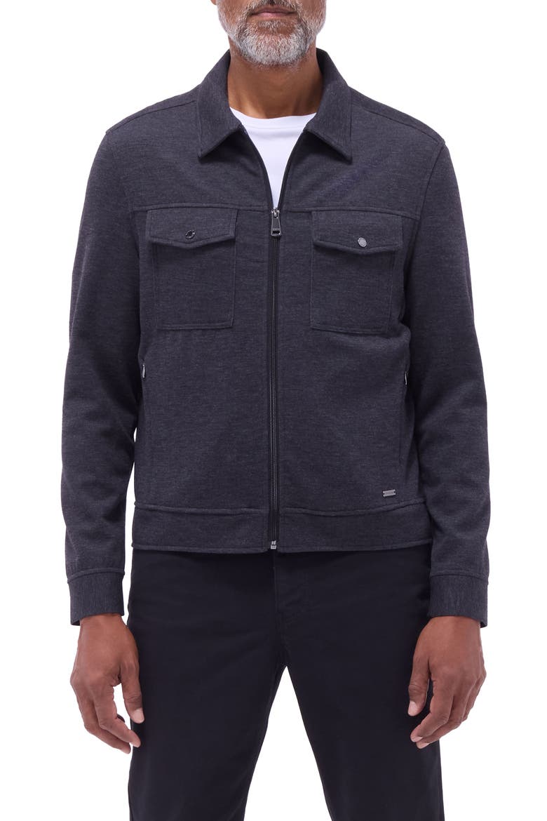Soft Touch Zip Knit Shirt Jacket, Main, color, BLACK